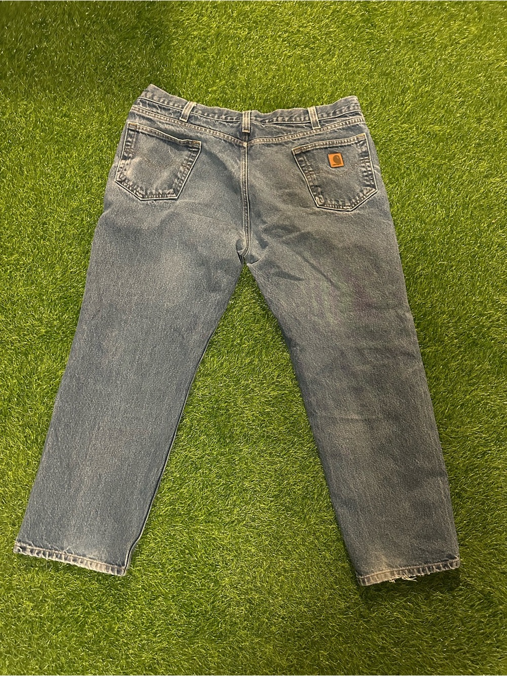 Carhartt Men's Light Blue Straight Jeans with Back Patch